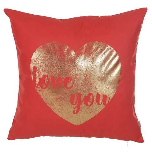 18"x 18" Happy Square Gold Heart Printed Decorative Throw Pillow Cover Pillowcase