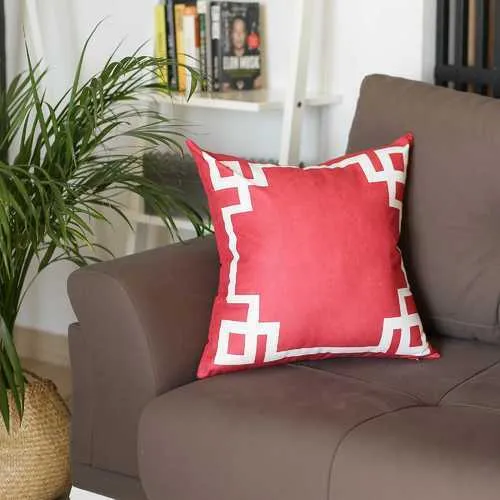 18"x18"Red and White Geometric Decorative Throw Pillow Cover