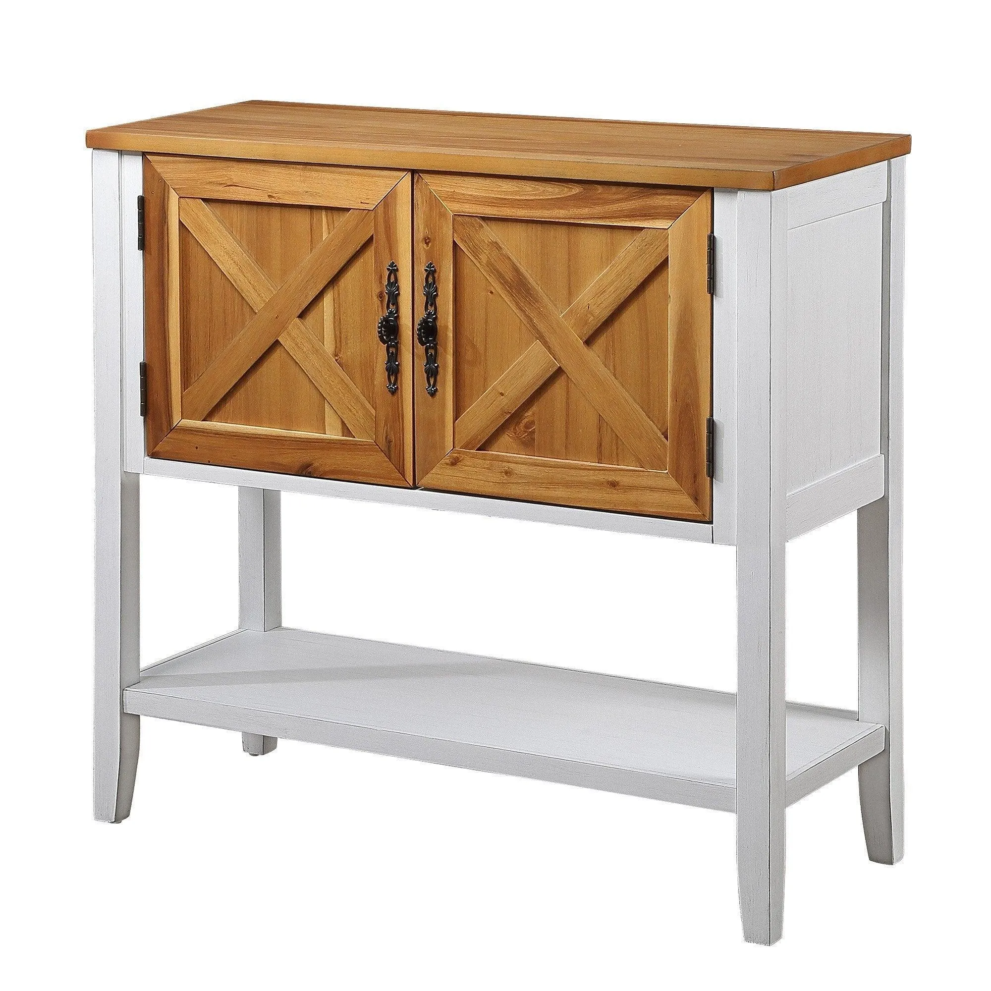 35'' Farmhouse Wood Console Table with Bottom Shelf and 2-Door Cabinet, Natural Acacia