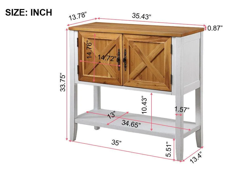 35'' Farmhouse Wood Console Table with Bottom Shelf and 2-Door Cabinet, Natural Acacia