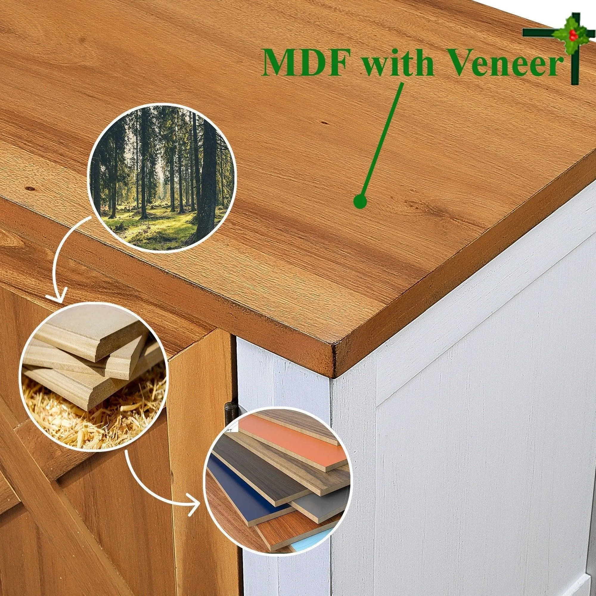 35'' Farmhouse Wood Console Table with Bottom Shelf and 2-Door Cabinet, Natural Acacia