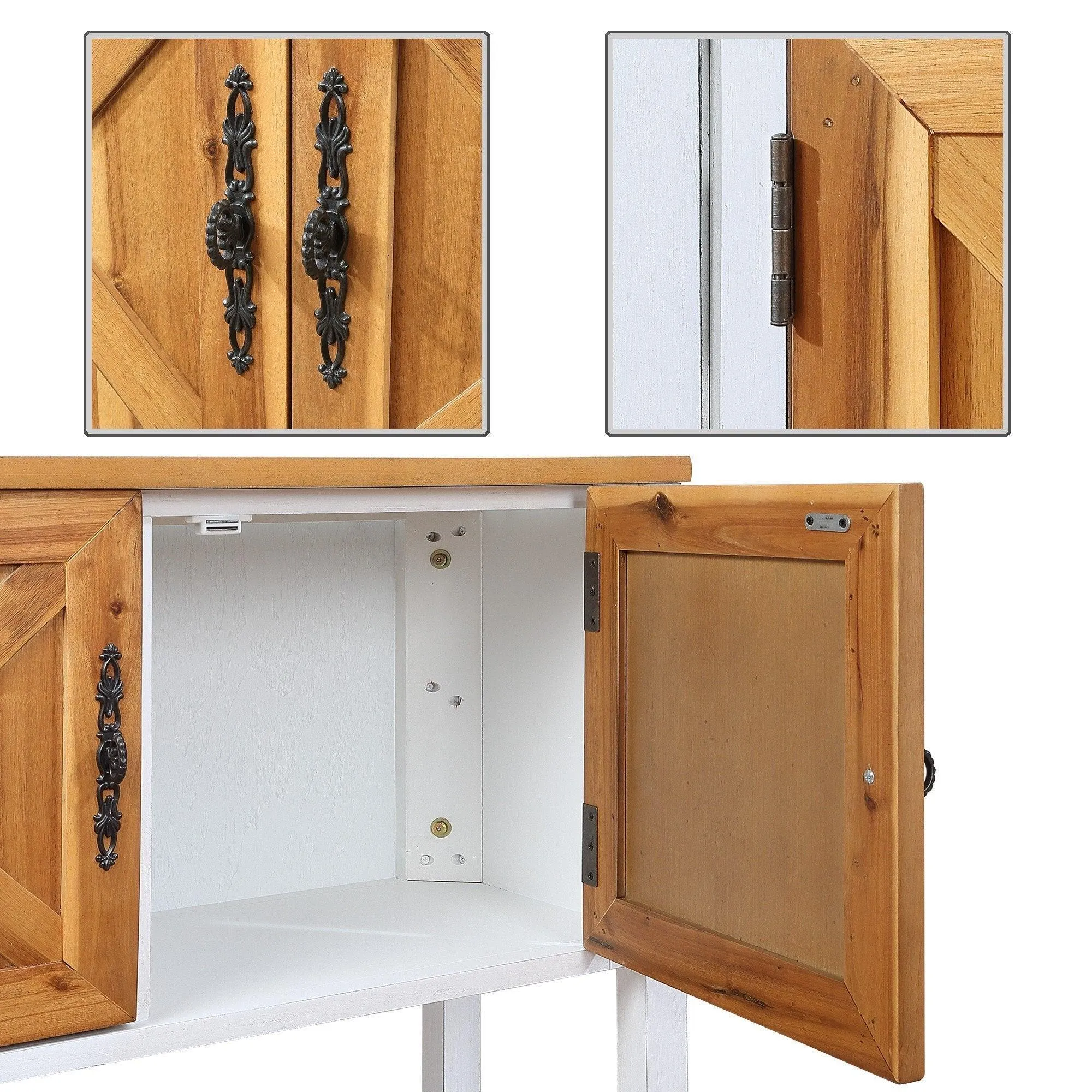 35'' Farmhouse Wood Console Table with Bottom Shelf and 2-Door Cabinet, Natural Acacia