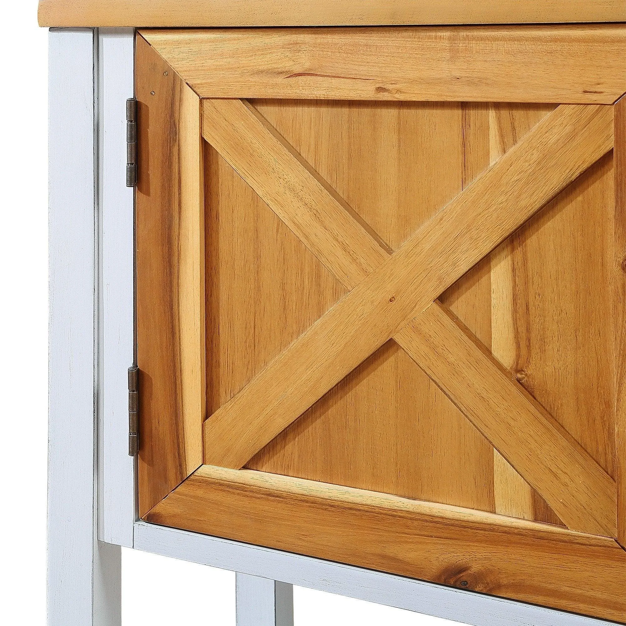 35'' Farmhouse Wood Console Table with Bottom Shelf and 2-Door Cabinet, Natural Acacia