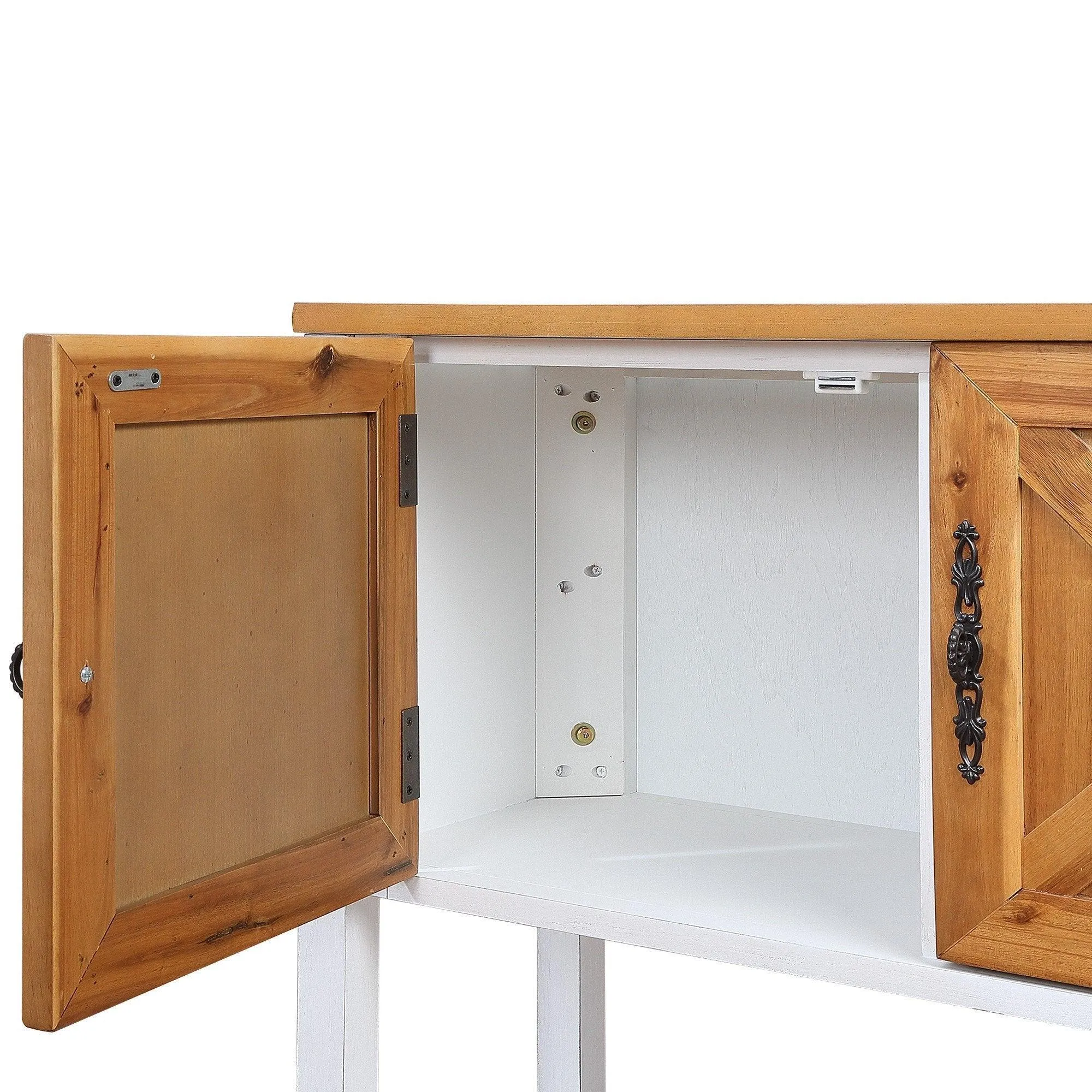 35'' Farmhouse Wood Console Table with Bottom Shelf and 2-Door Cabinet, Natural Acacia
