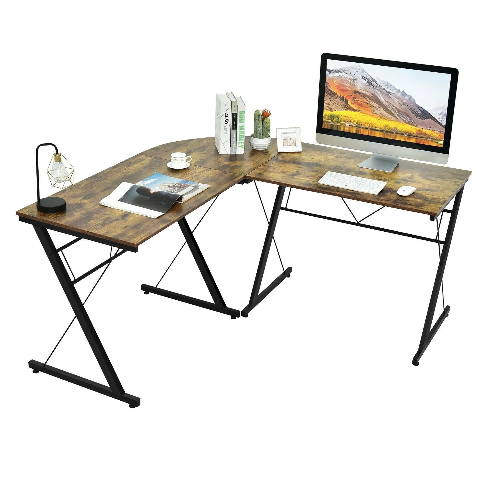 59" L Shaped Corner Computer Writing Desk - Brown