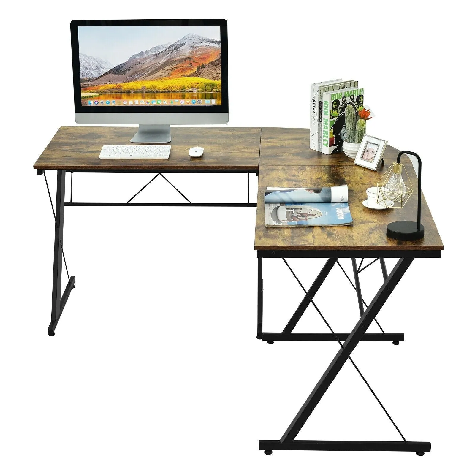 59" L Shaped Corner Computer Writing Desk - Brown