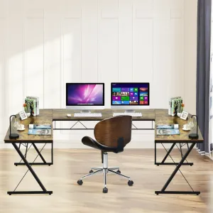59" L Shaped Corner Computer Writing Desk - Brown