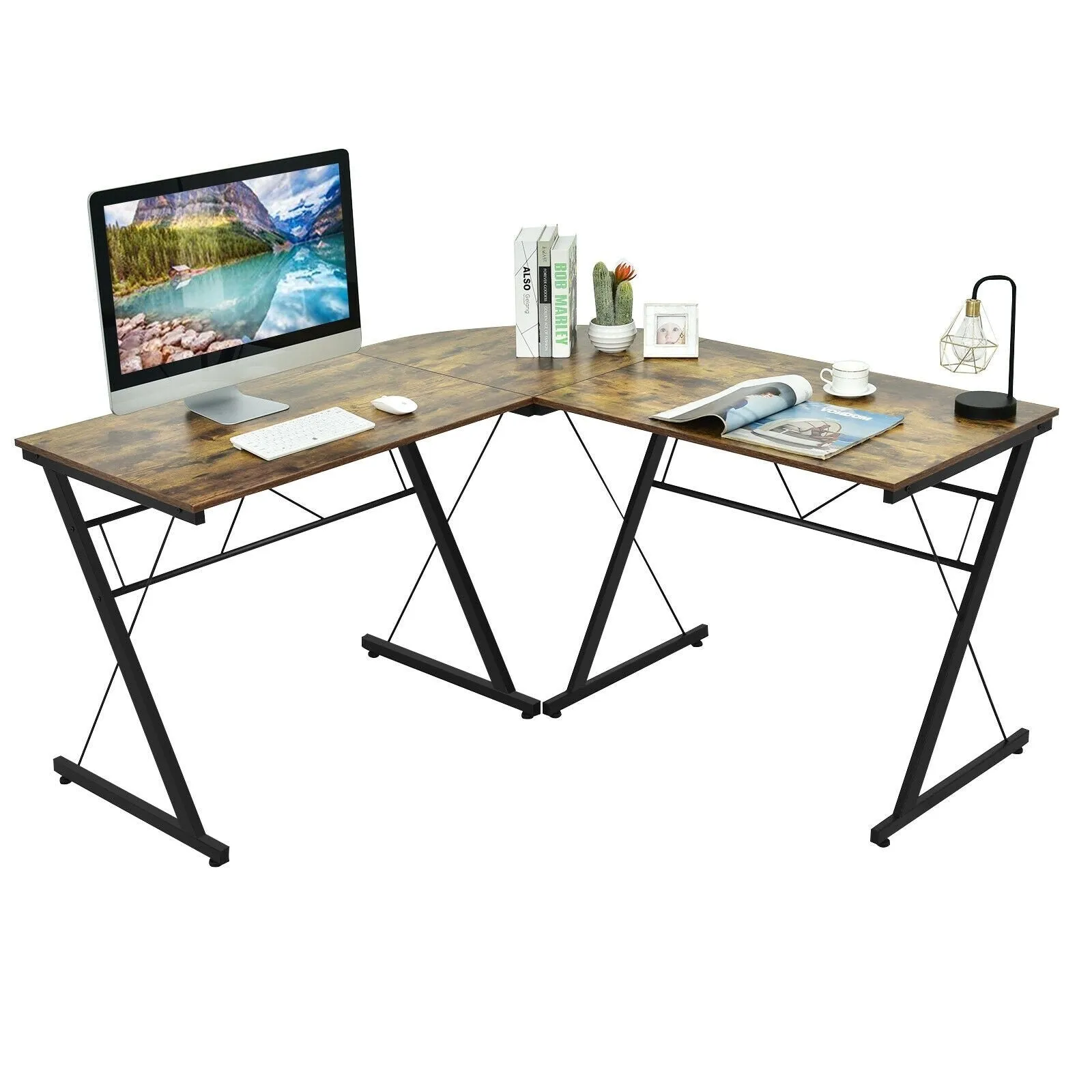 59" L Shaped Corner Computer Writing Desk - Brown