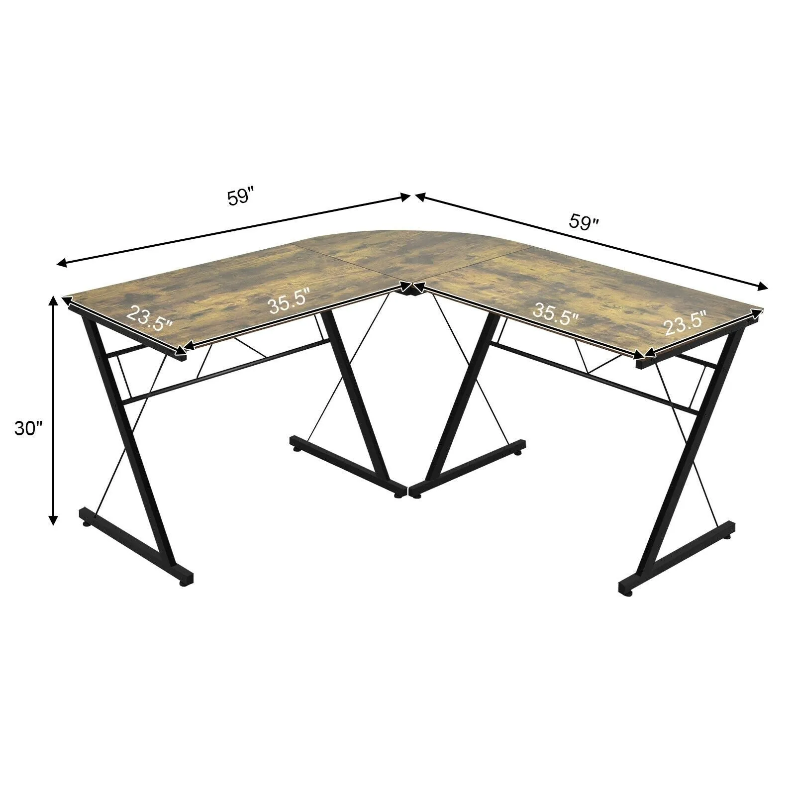 59" L Shaped Corner Computer Writing Desk - Brown