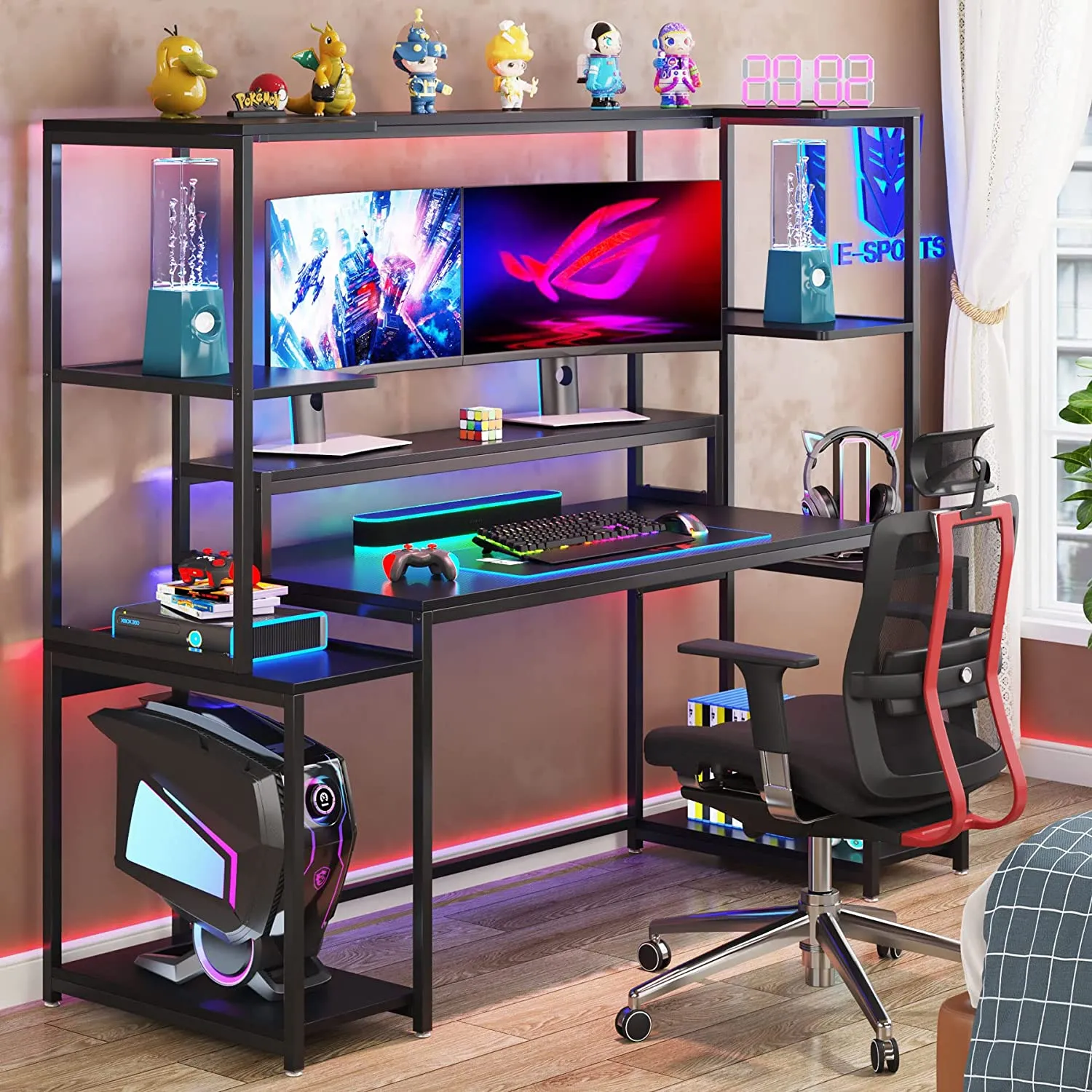 70" Gaming Desk Computer Desk with Hutch and Monitor Stand