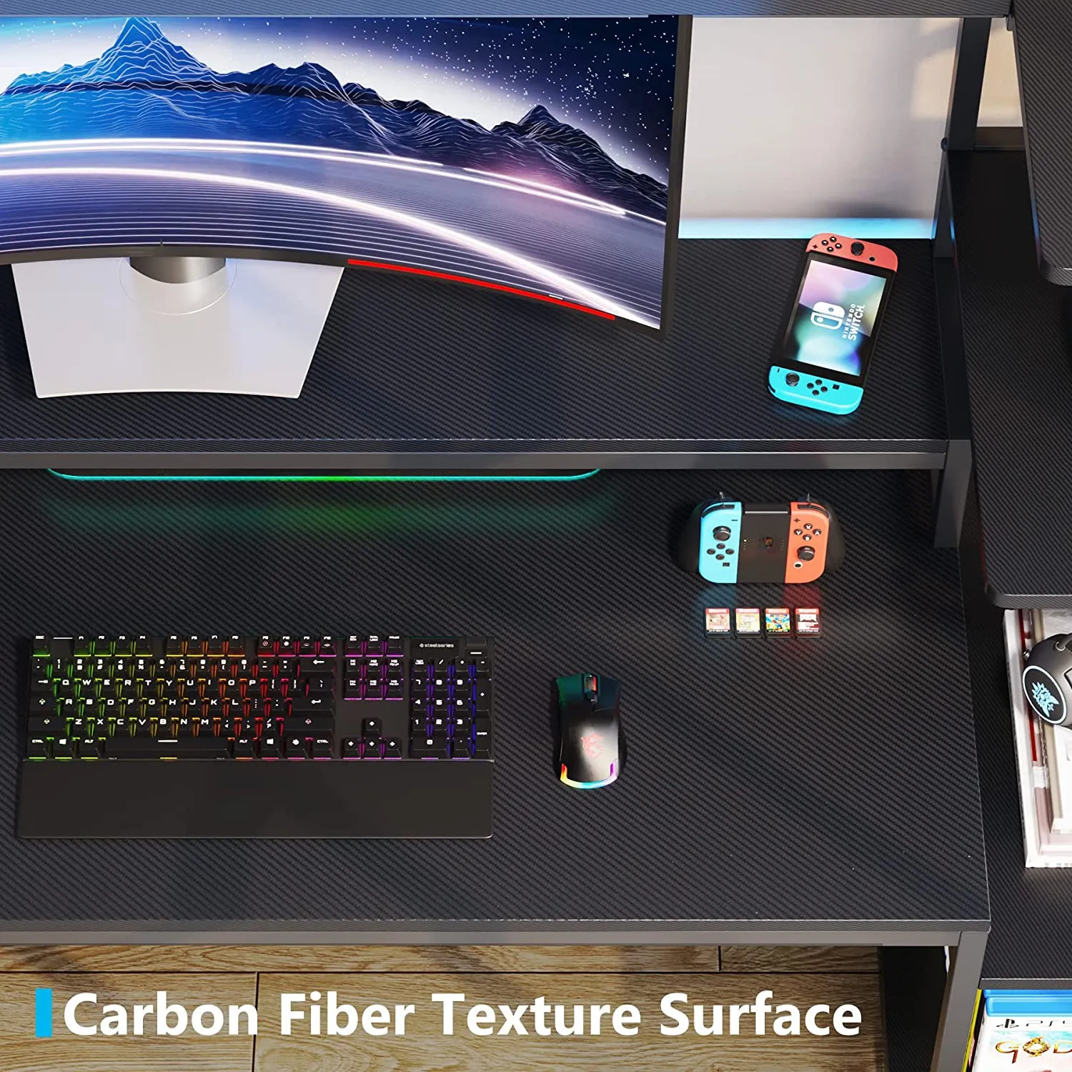 70" Gaming Desk Computer Desk with Hutch and Monitor Stand