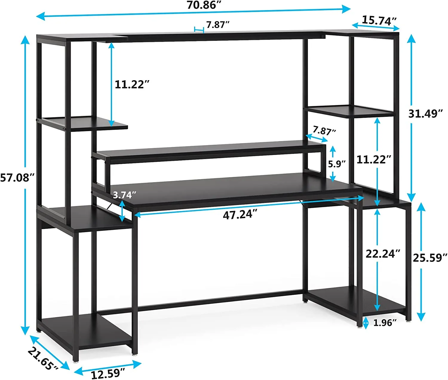 70" Gaming Desk Computer Desk with Hutch and Monitor Stand