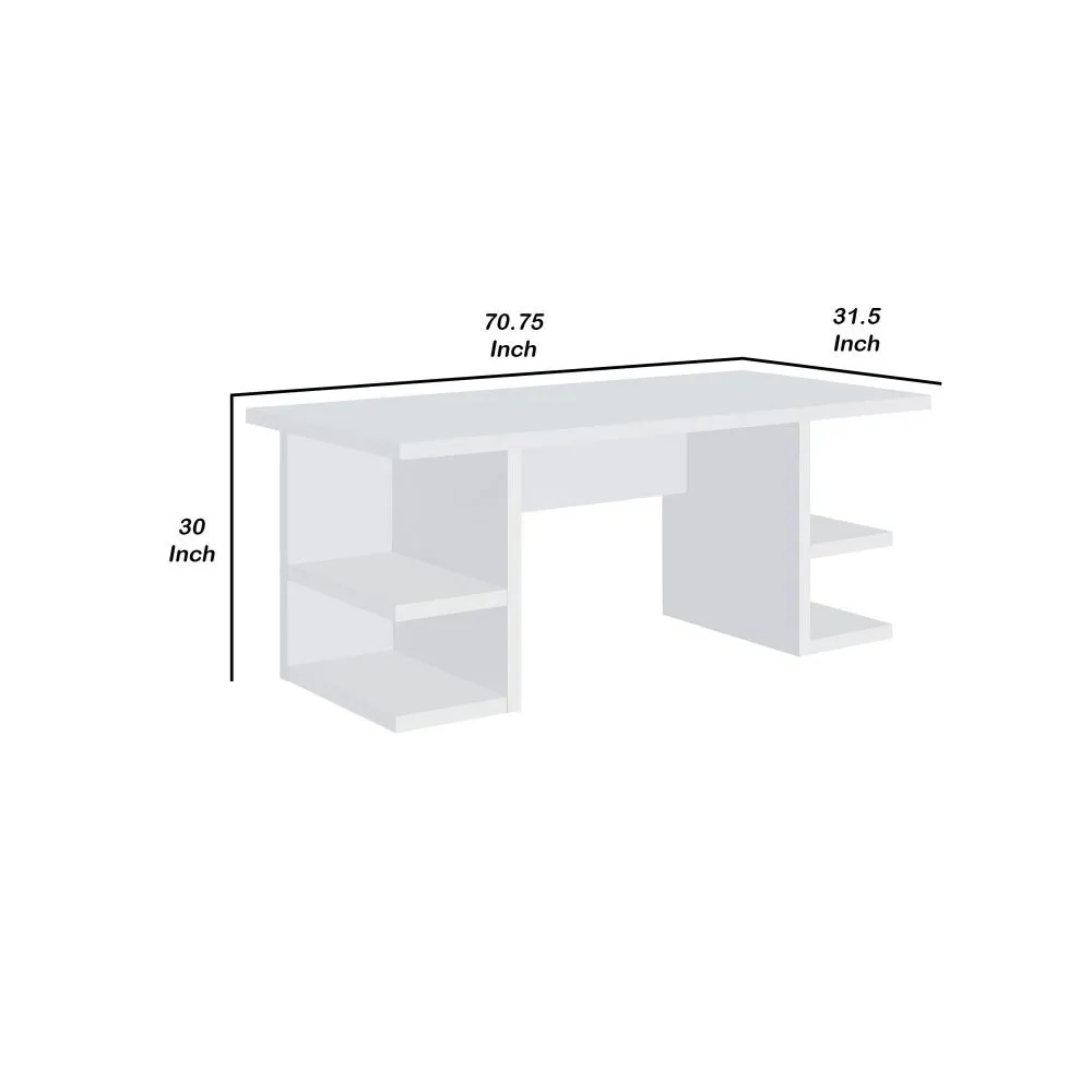 71 Inch Modern Rectangular Writing Desk, 4 Open Shelves, Crisp White Finish By Casagear Home