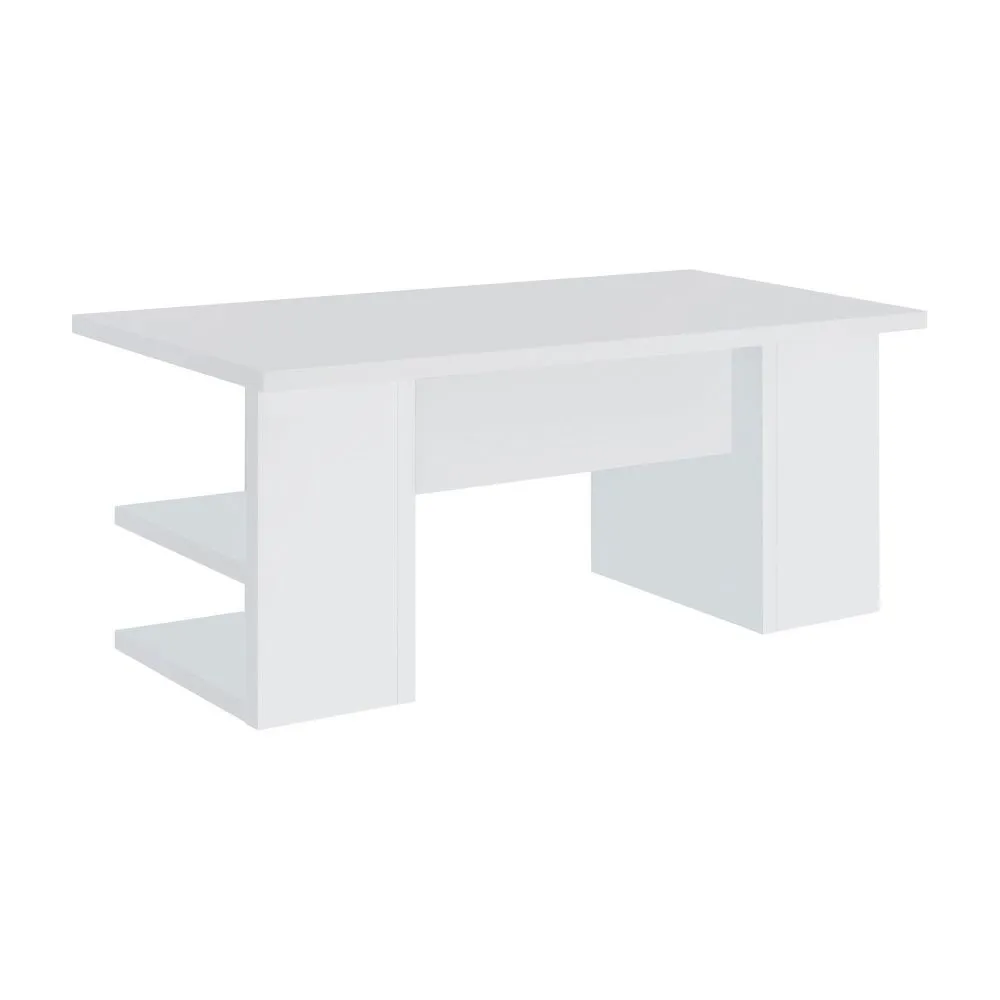 71 Inch Modern Rectangular Writing Desk, 4 Open Shelves, Crisp White Finish By Casagear Home