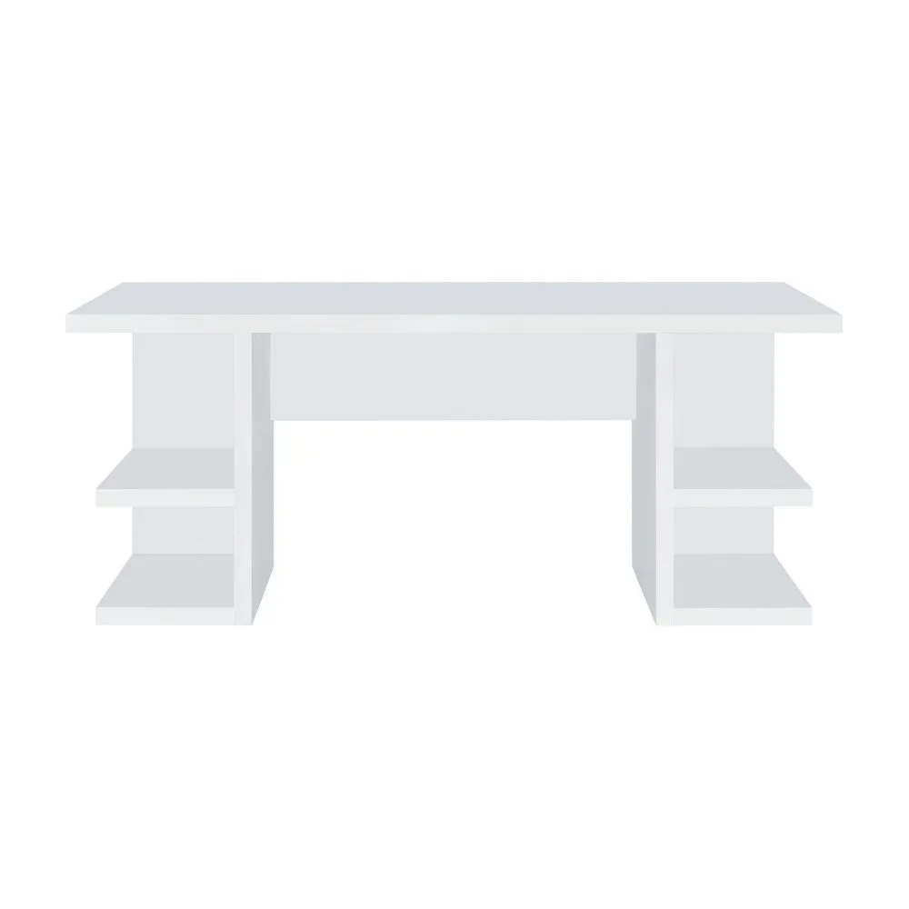 71 Inch Modern Rectangular Writing Desk, 4 Open Shelves, Crisp White Finish By Casagear Home