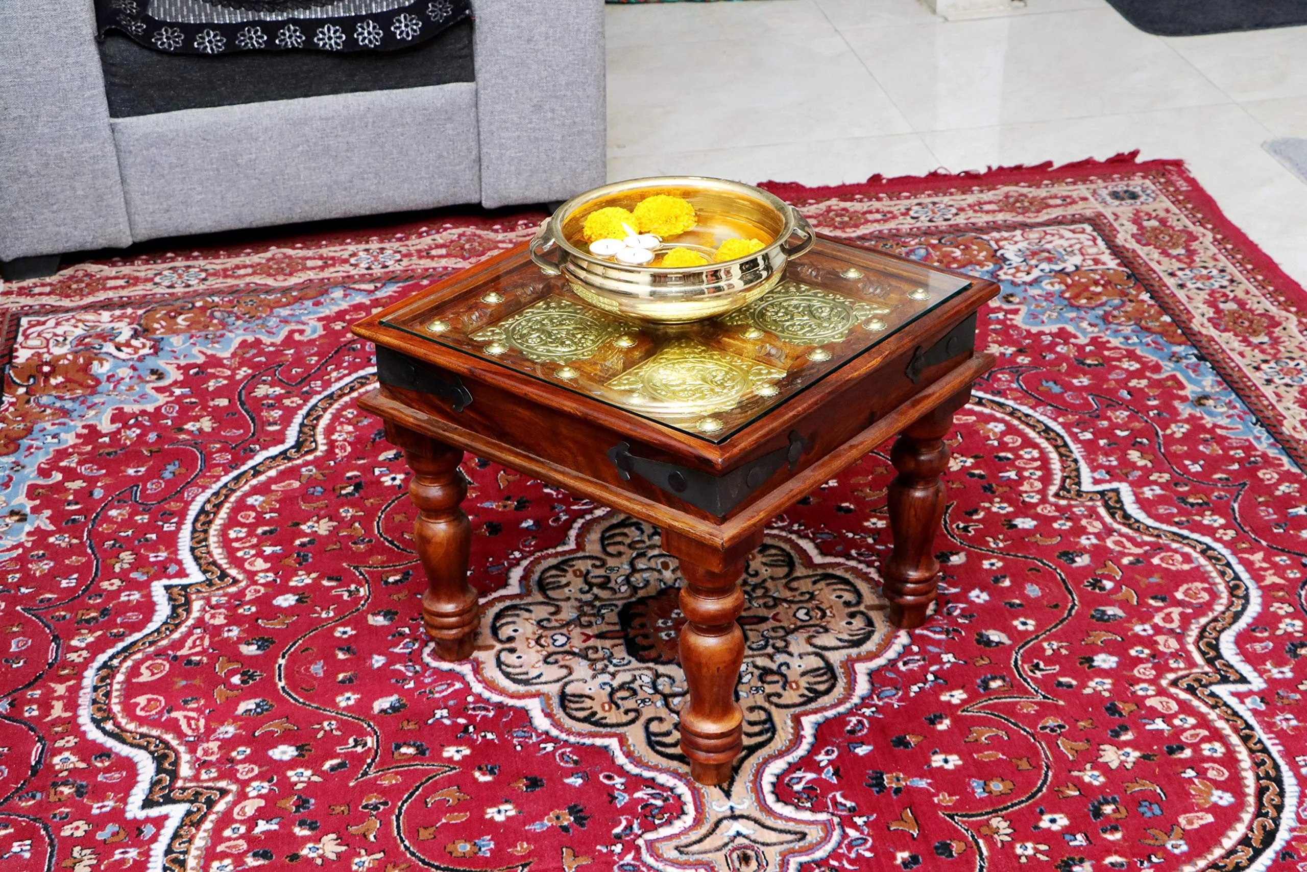 advika handicraft Antique Design Sheesham (Rosewood) Solid Wood | Coffee Table | Garden and Outdoor Table |Decorative| Living Room|Natural Brown