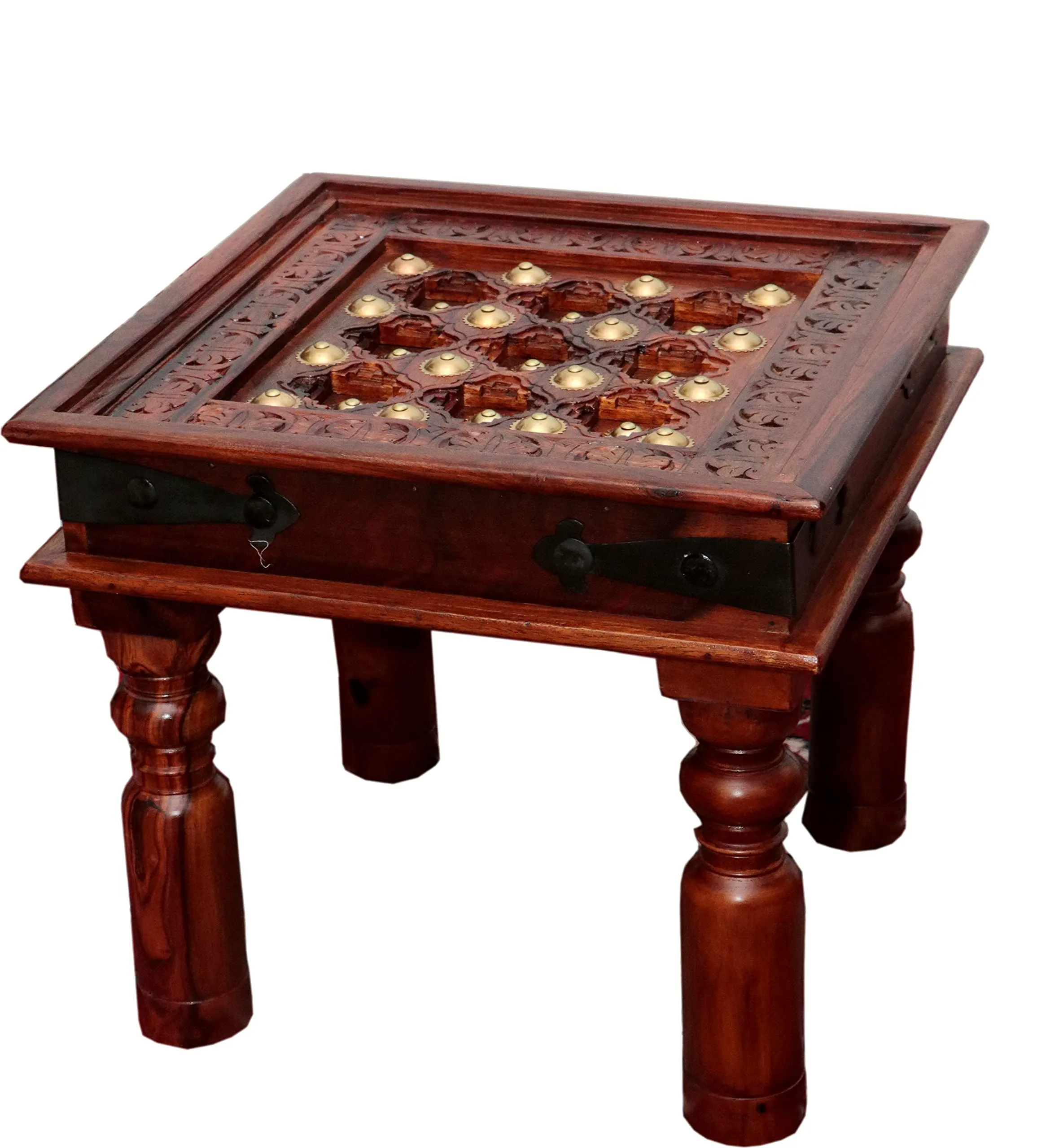 Advika Handicraft Sheesham Wood Solid Wood Antique Design Coffee Table (45X45X40 cm) Glass Not Include