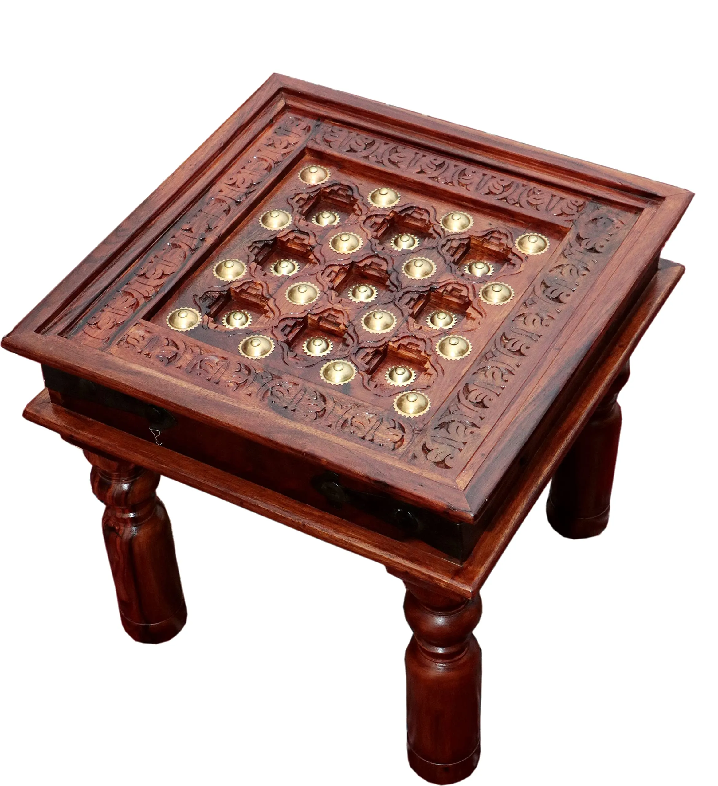 Advika Handicraft Sheesham Wood Solid Wood Antique Design Coffee Table (45X45X40 cm) Glass Not Include