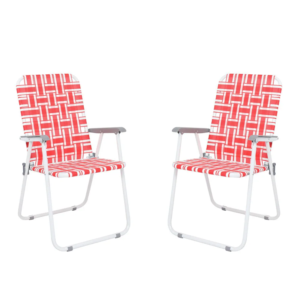 ALICIAN 2pcs Beach Chair Steel Tube Bearing 120kg Folding Beach Chair Red White Strips
