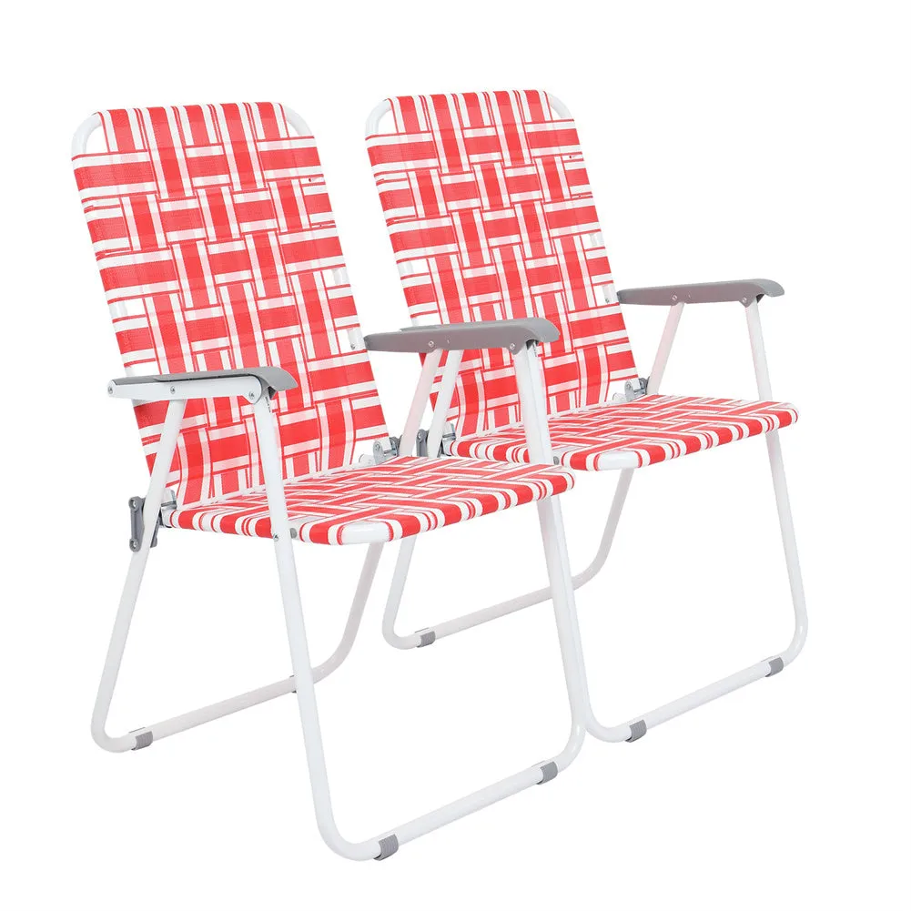 ALICIAN 2pcs Beach Chair Steel Tube Bearing 120kg Folding Beach Chair Red White Strips
