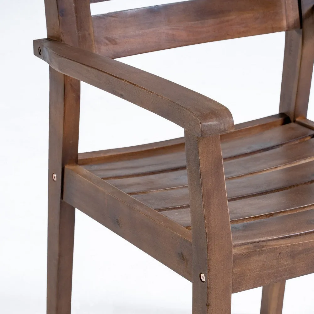 Ambre Dining Chair Set of 2, Slatted Back, Outdoor Brown Acacia Wood By Casagear Home