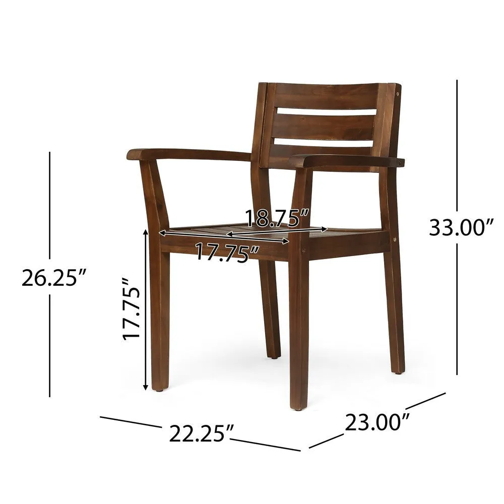 Ambre Dining Chair Set of 2, Slatted Back, Outdoor Brown Acacia Wood By Casagear Home