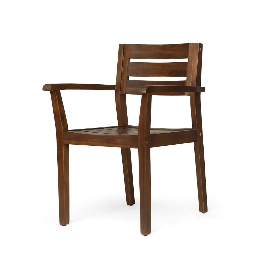 Ambre Dining Chair Set of 2, Slatted Back, Outdoor Brown Acacia Wood By Casagear Home