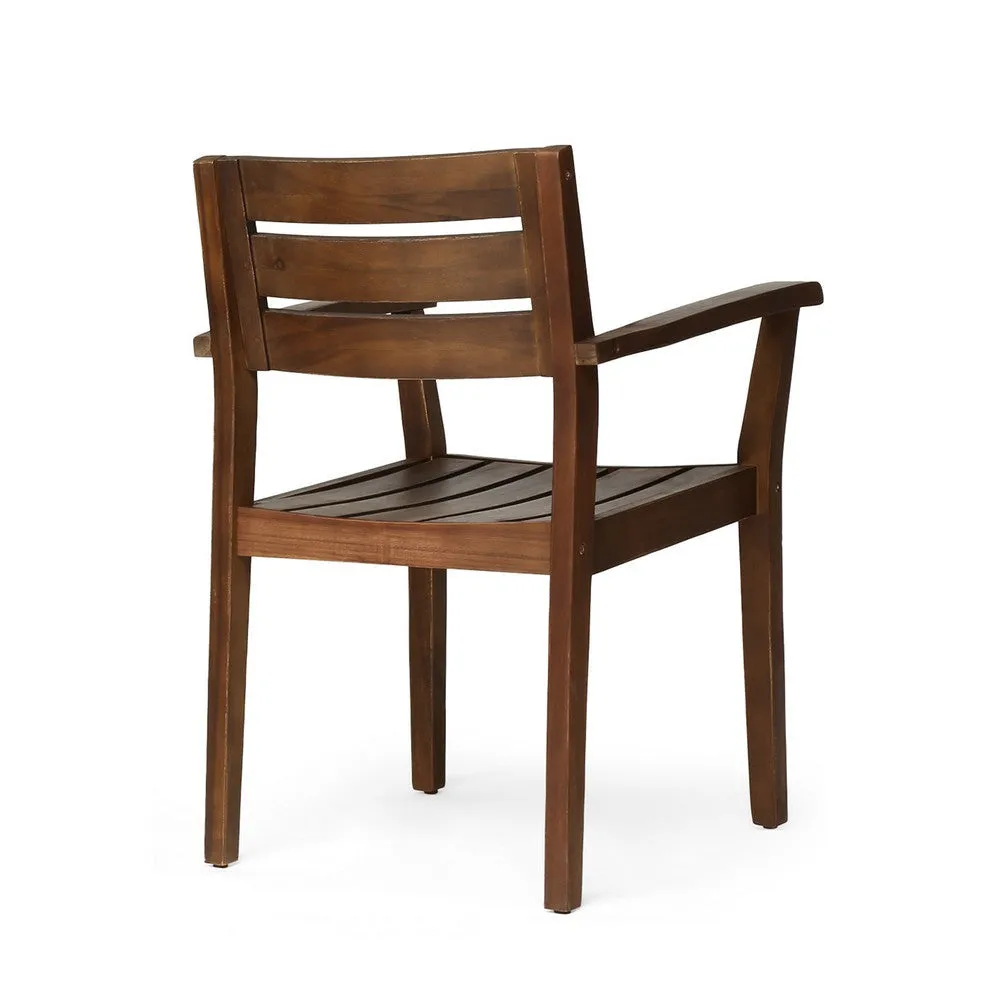 Ambre Dining Chair Set of 2, Slatted Back, Outdoor Brown Acacia Wood By Casagear Home