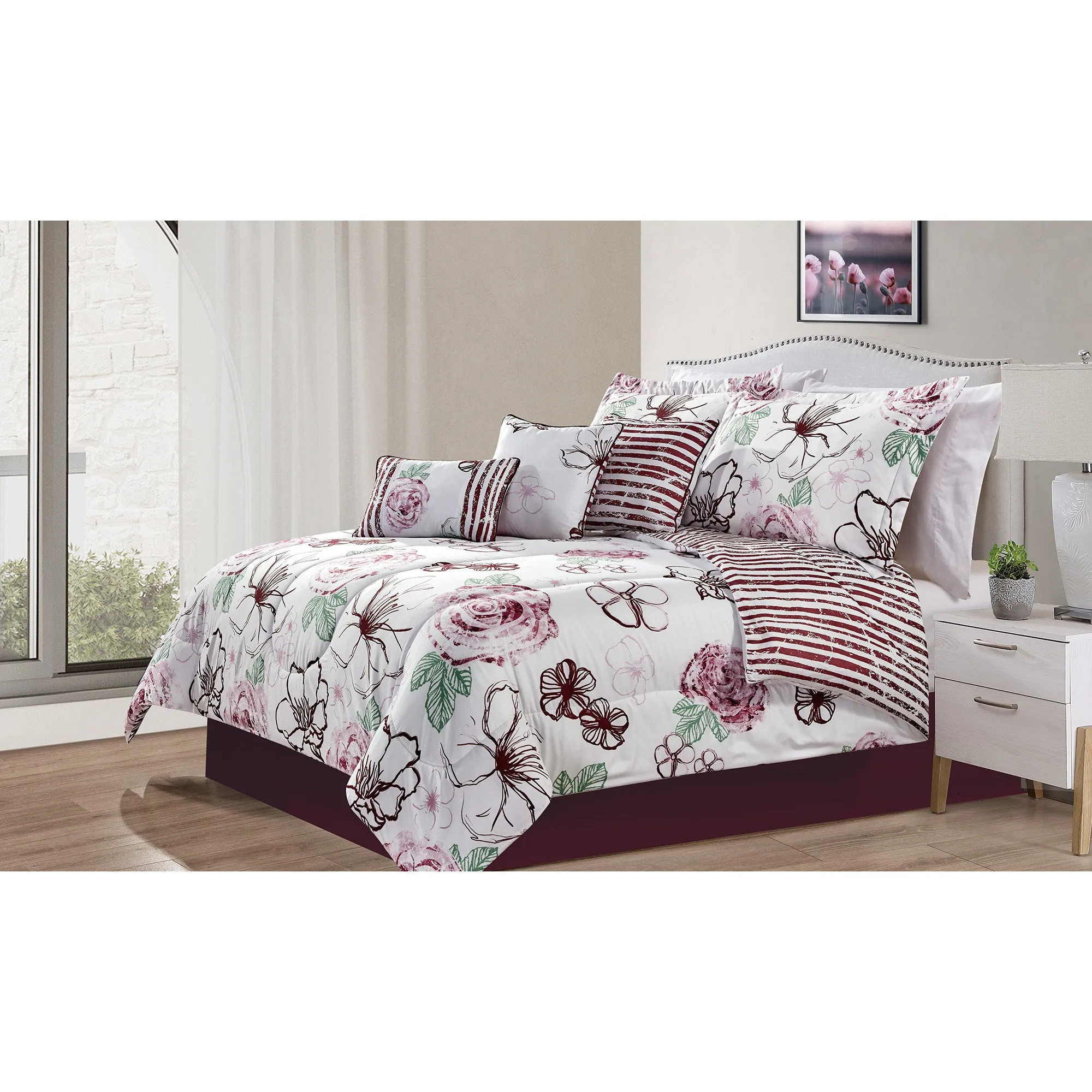 Andrea - 7 pcs Comforter set - Plum