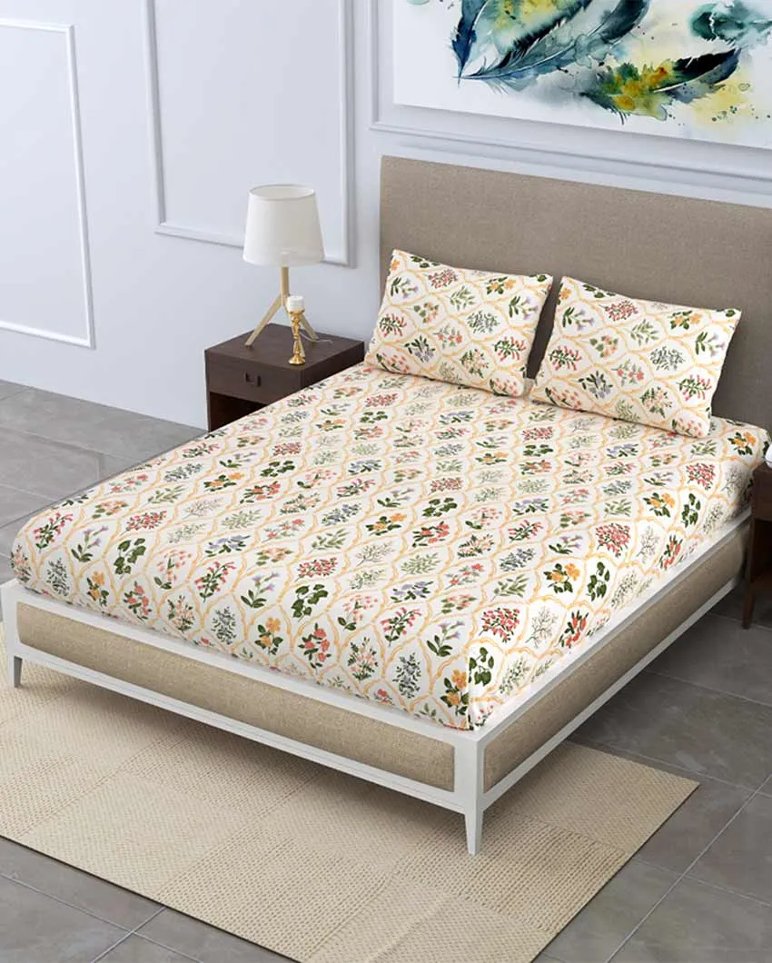 Anne Floral Polycotton Flat Bedding Set | Double Size | 90 x 108 inches