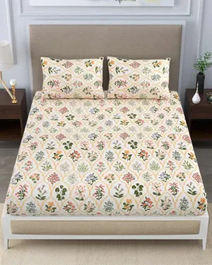 Anne Floral Polycotton Flat Bedding Set | Double Size | 90 x 108 inches