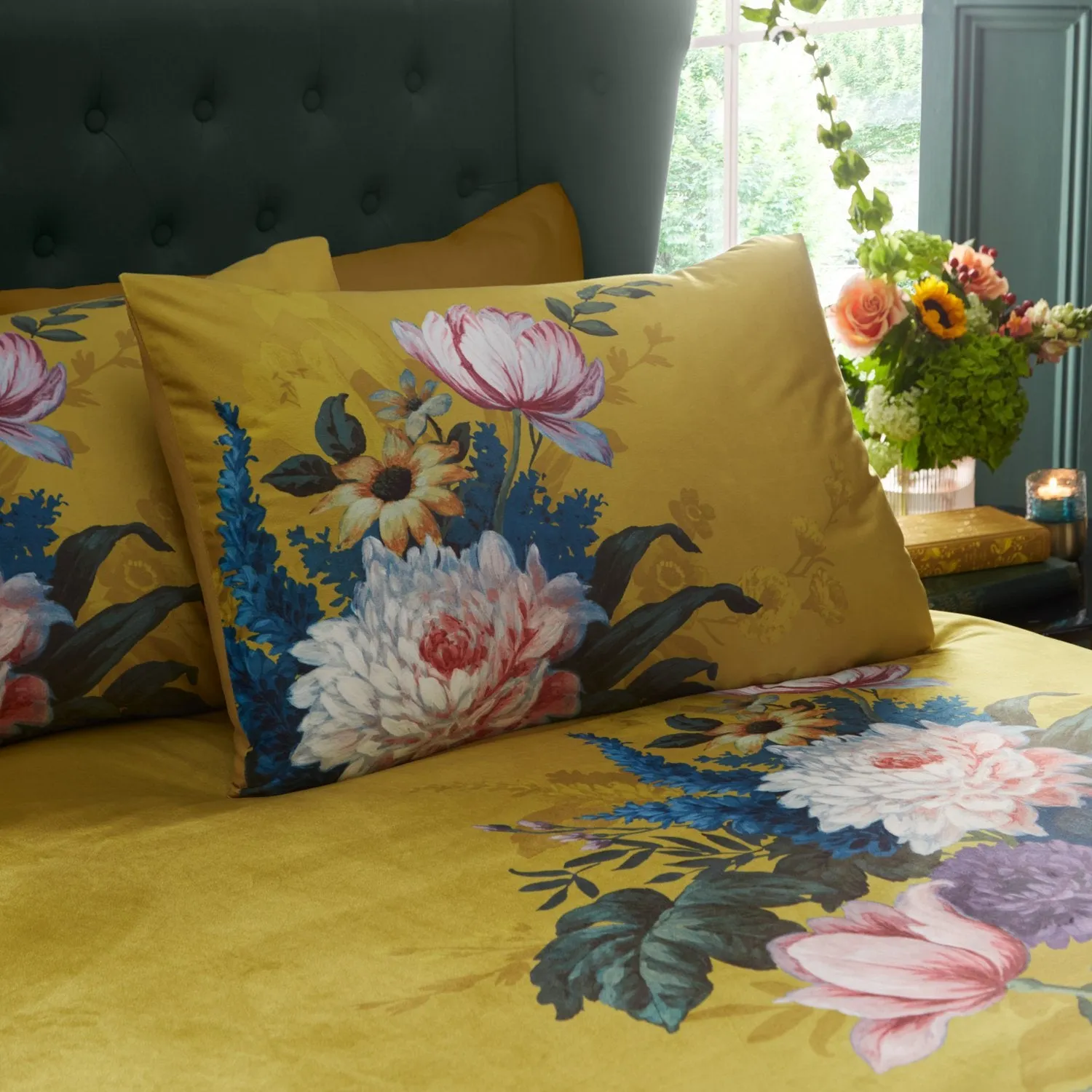 Ashington Ochre Floral Velvet Duvet Set