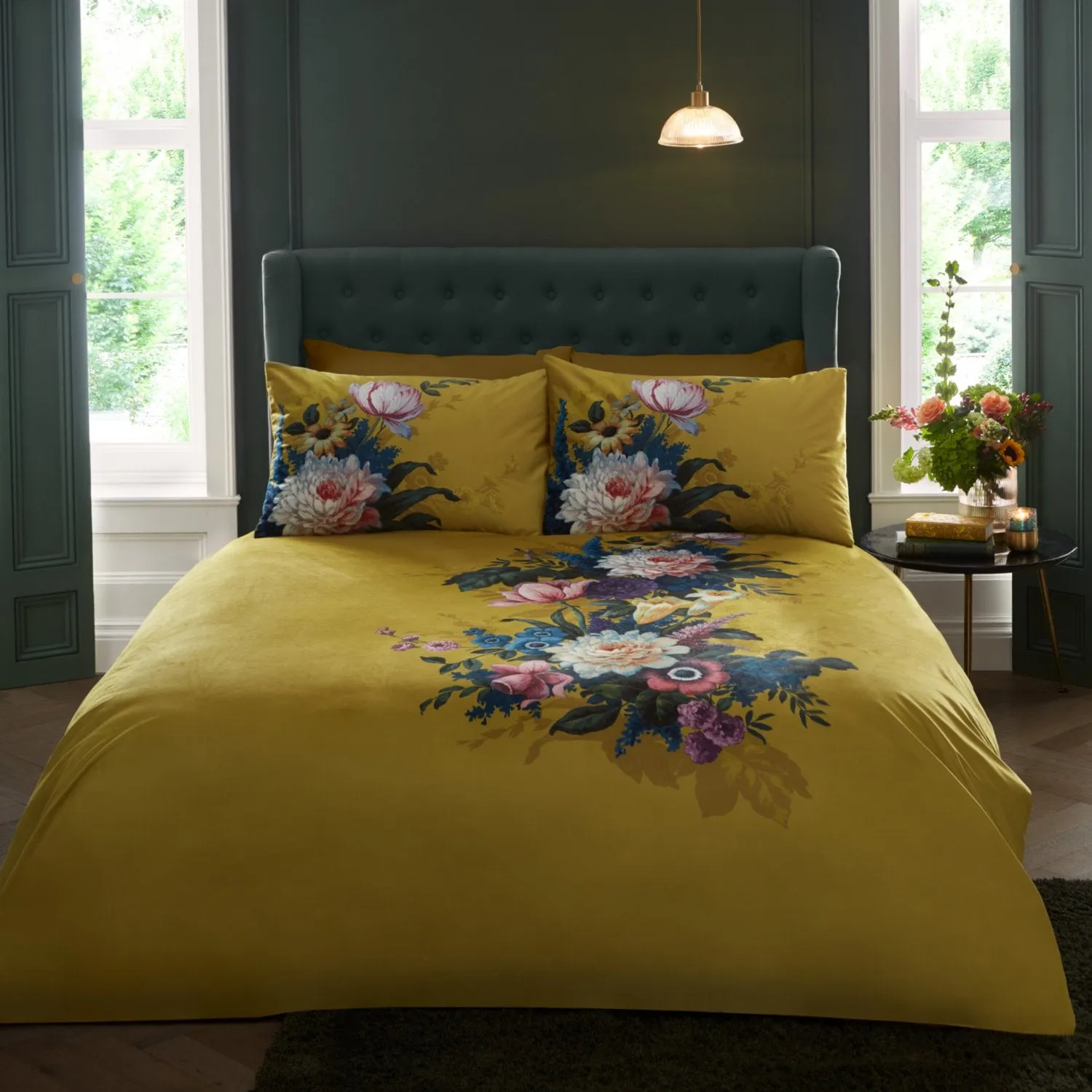 Ashington Ochre Floral Velvet Duvet Set