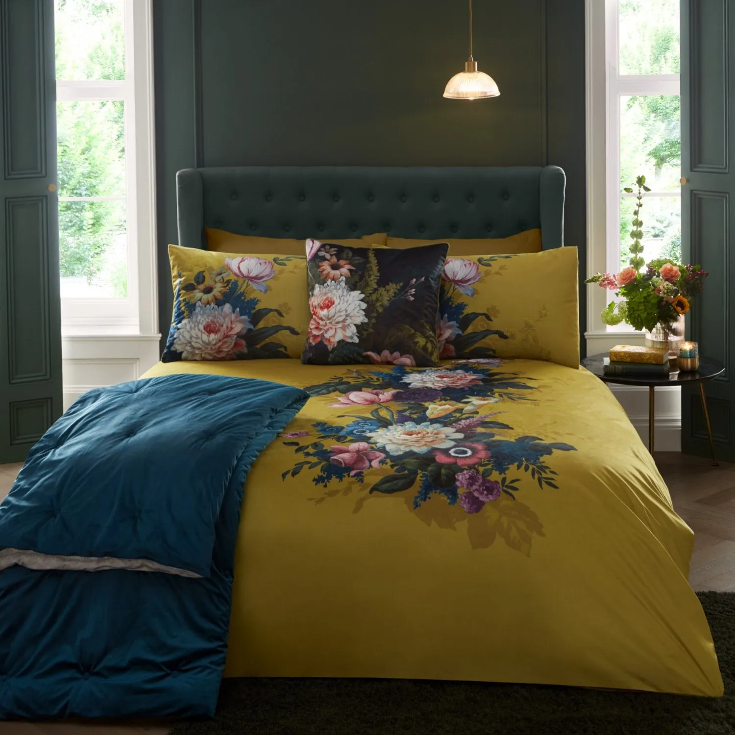 Ashington Ochre Floral Velvet Duvet Set