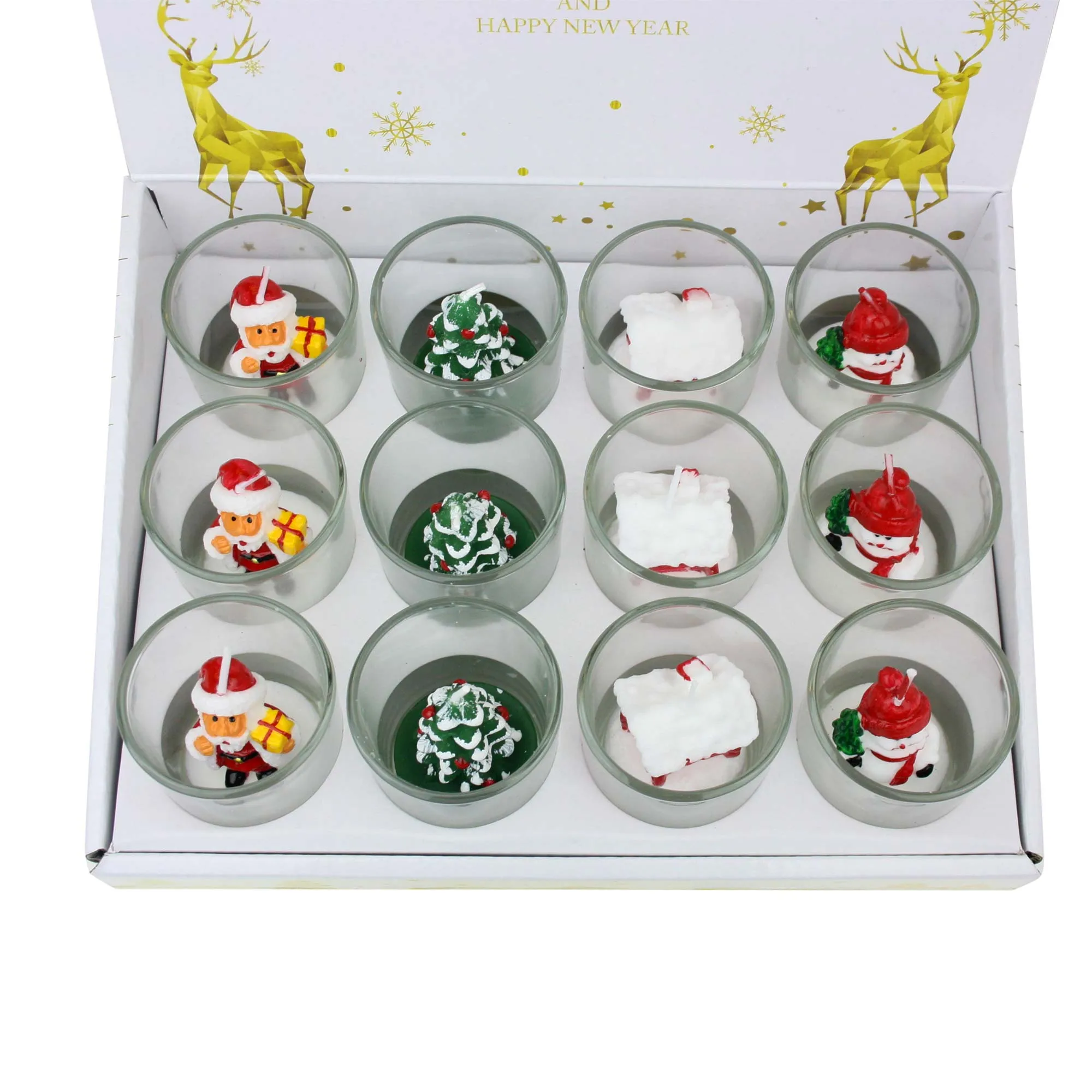 Assorted Christmas Theme Scented Glass Candle - Pack of 12