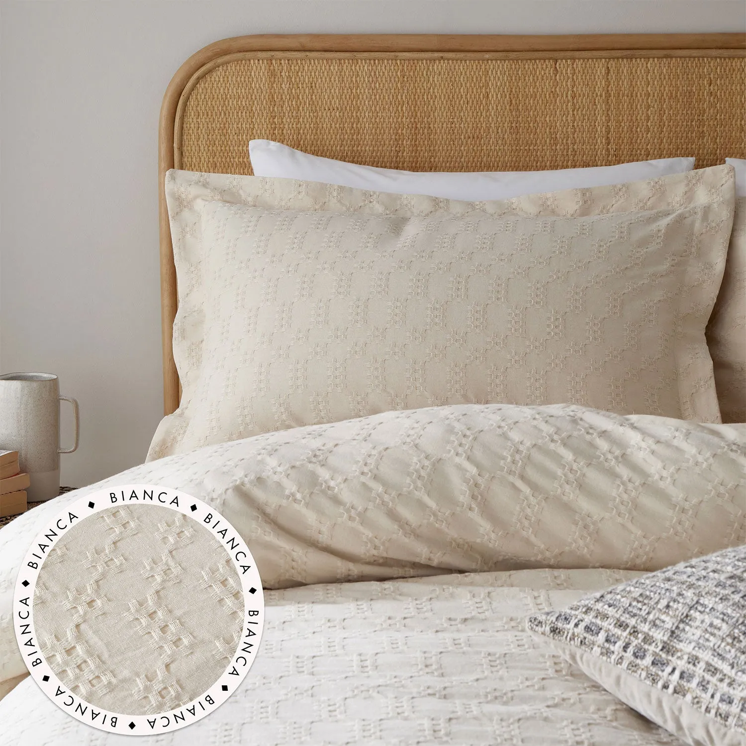 Bianca Waffle Natural 180TC Cotton Circle Oxford Pillowcase Pair