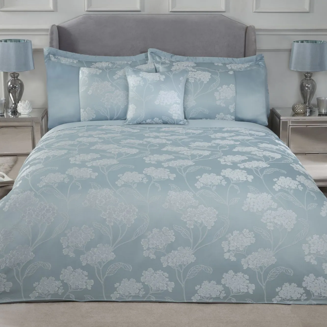 Blossom Duck Egg Embellished Jacquard Duvet Set
