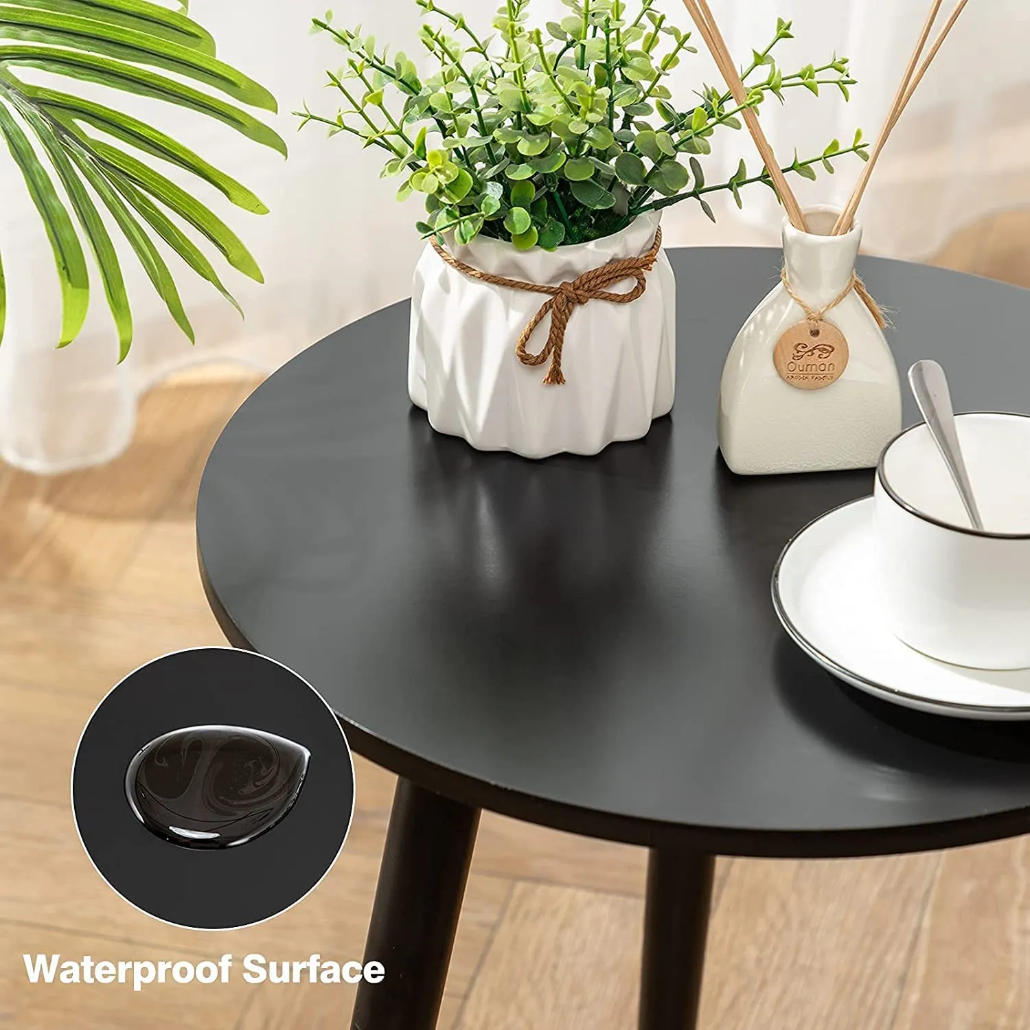 Brown Art Shoppee Fold-able Round Side Table for Tea Coffee Breakfast (Black)