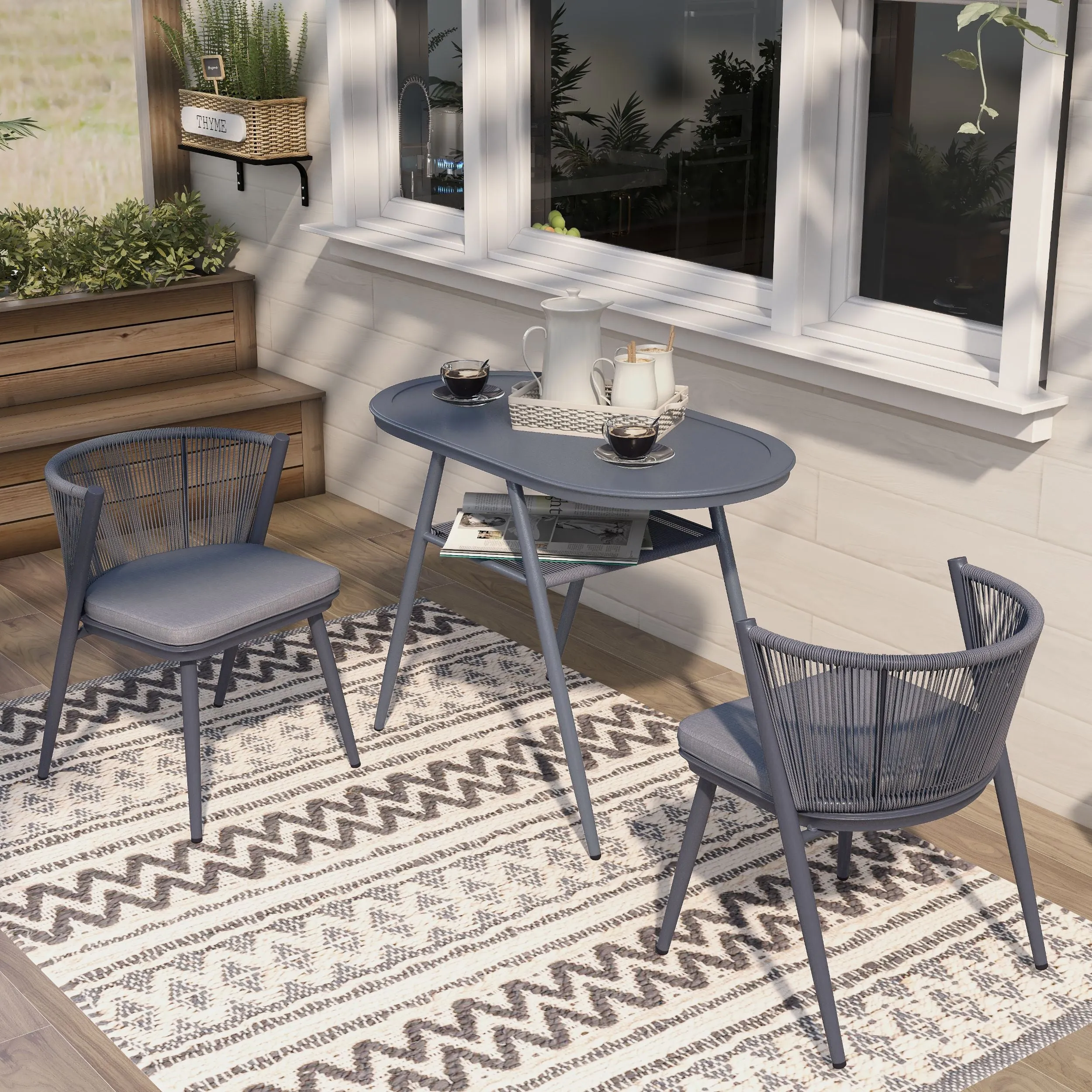 Bryllix Bohemian Compact 3-piece Oval Patio Bistro Set