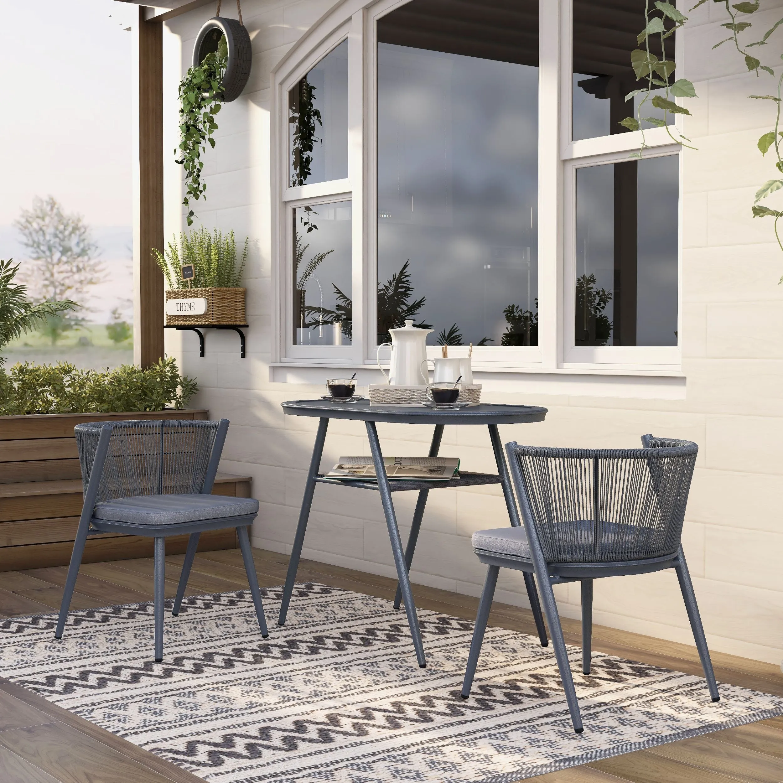 Bryllix Bohemian Compact 3-piece Oval Patio Bistro Set
