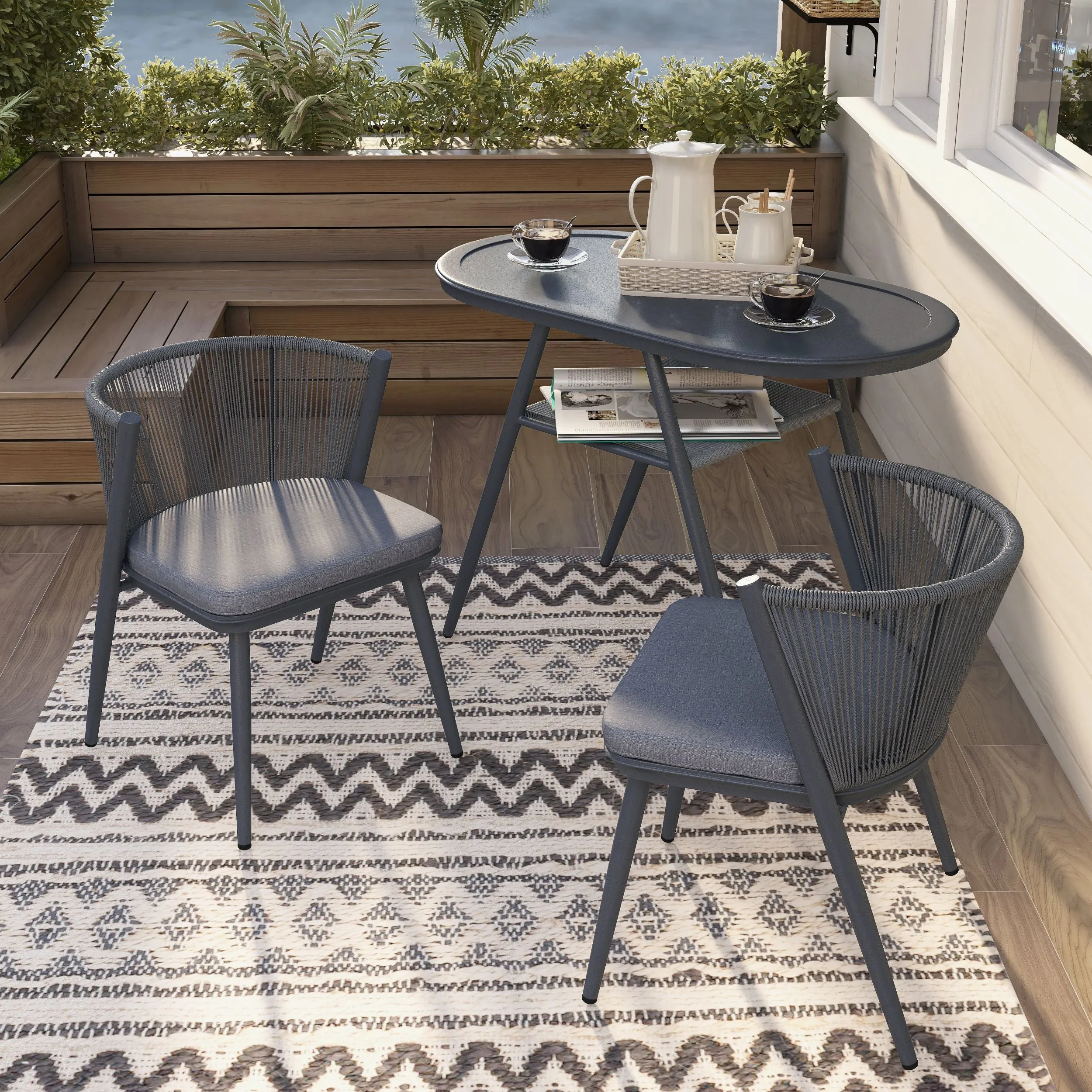 Bryllix Bohemian Compact 3-piece Oval Patio Bistro Set