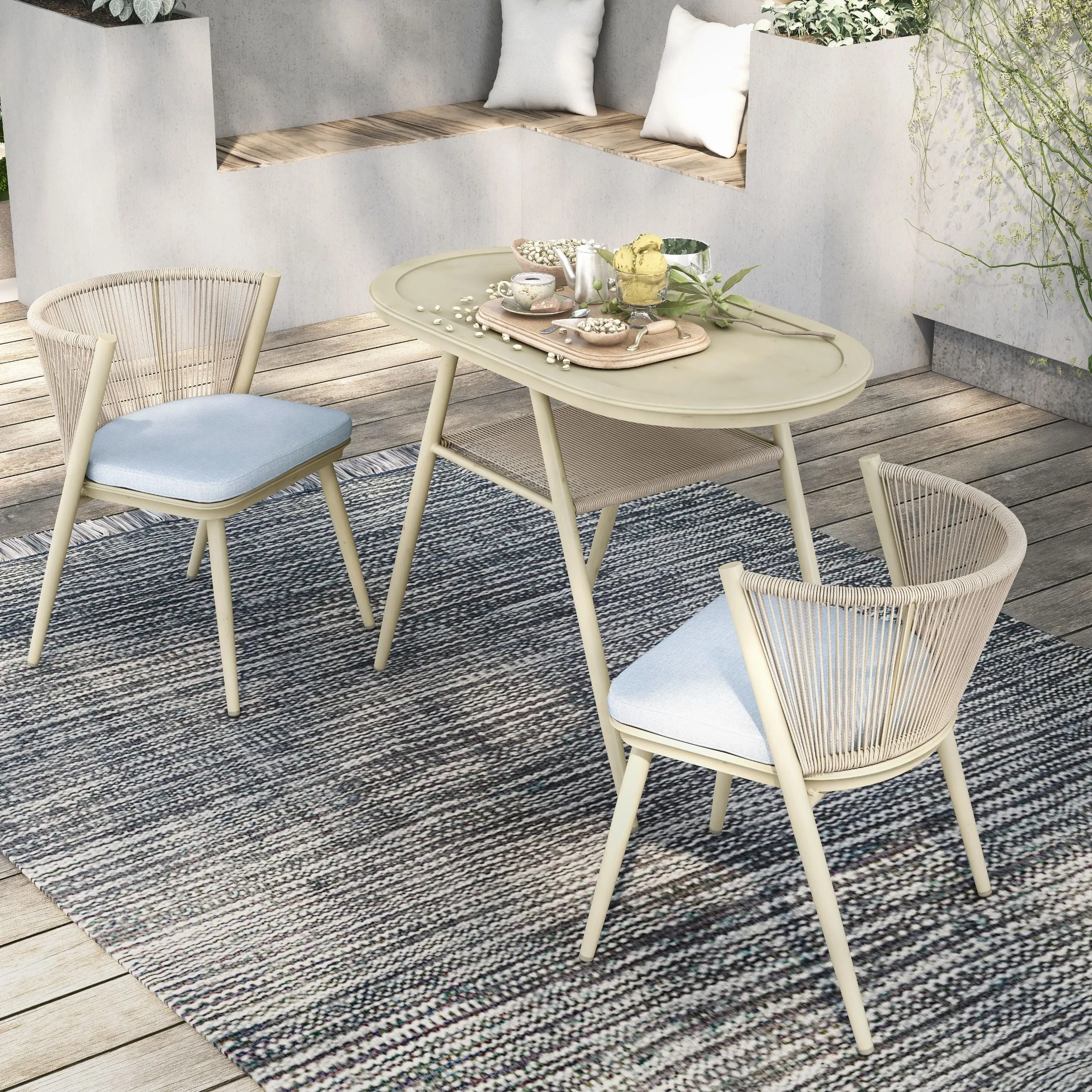 Bryllix Bohemian Compact 3-piece Oval Patio Bistro Set