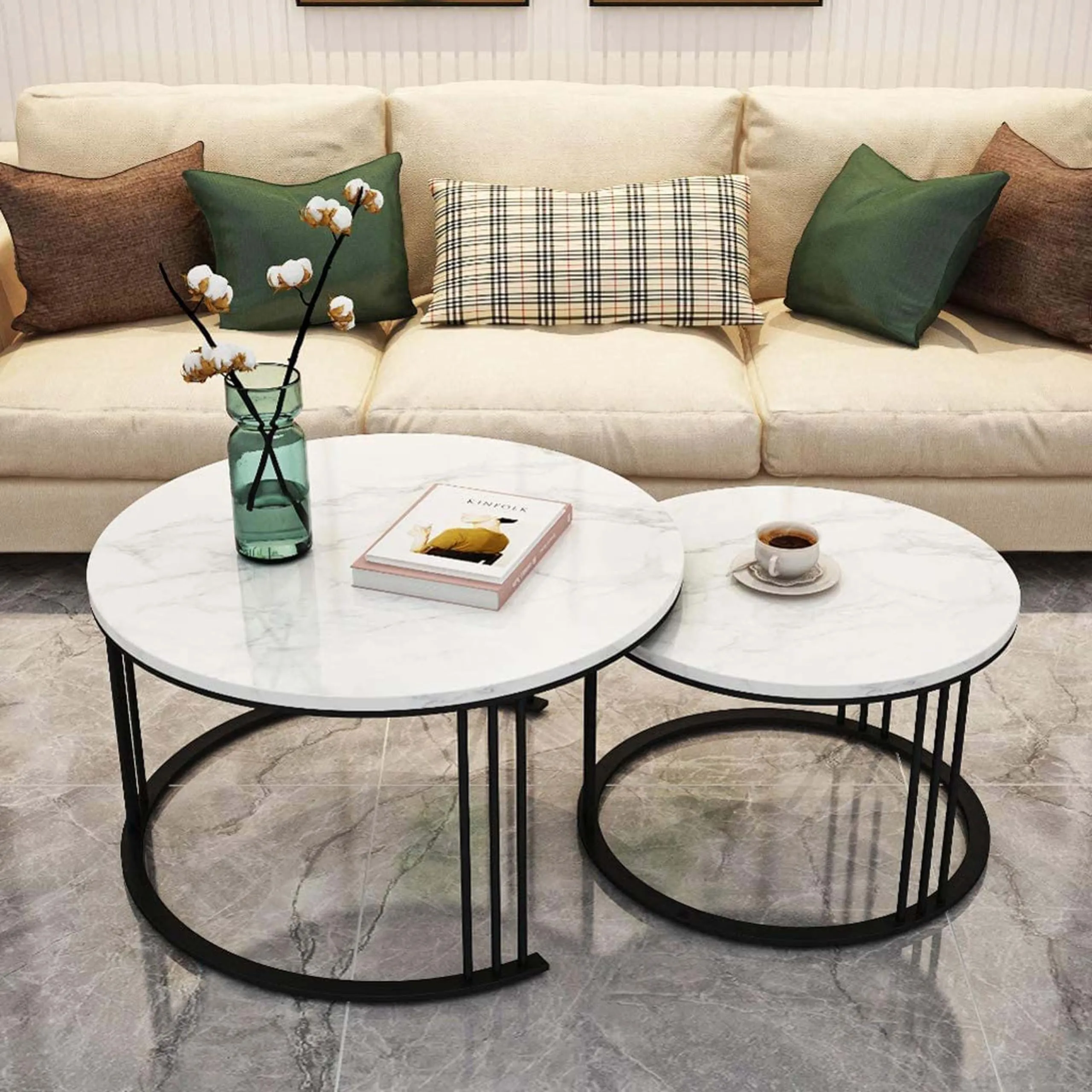 BULKWOOD Coffee Tables for Living Room, 2-Piece Space-Saving Set Perfect for Small Spaces, Easy Assembly and Easy to Clean (Black White)
