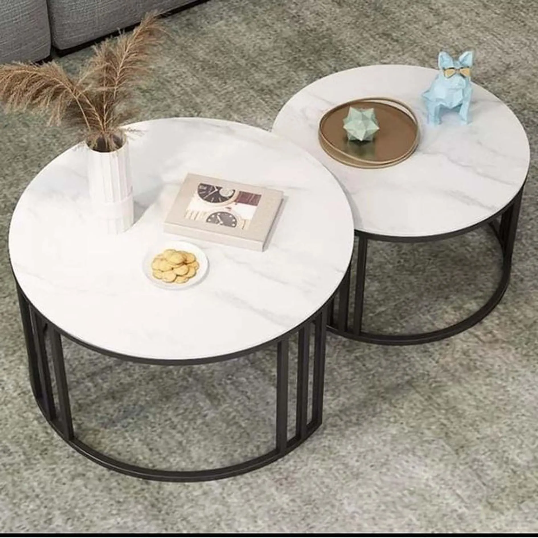 BULKWOOD Coffee Tables for Living Room, 2-Piece Space-Saving Set Perfect for Small Spaces, Easy Assembly and Easy to Clean (Black White)
