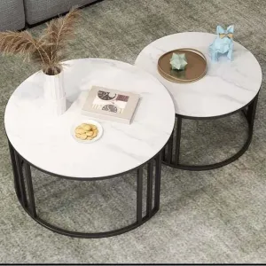 BULKWOOD Coffee Tables for Living Room, 2-Piece Space-Saving Set Perfect for Small Spaces, Easy Assembly and Easy to Clean (Black White)