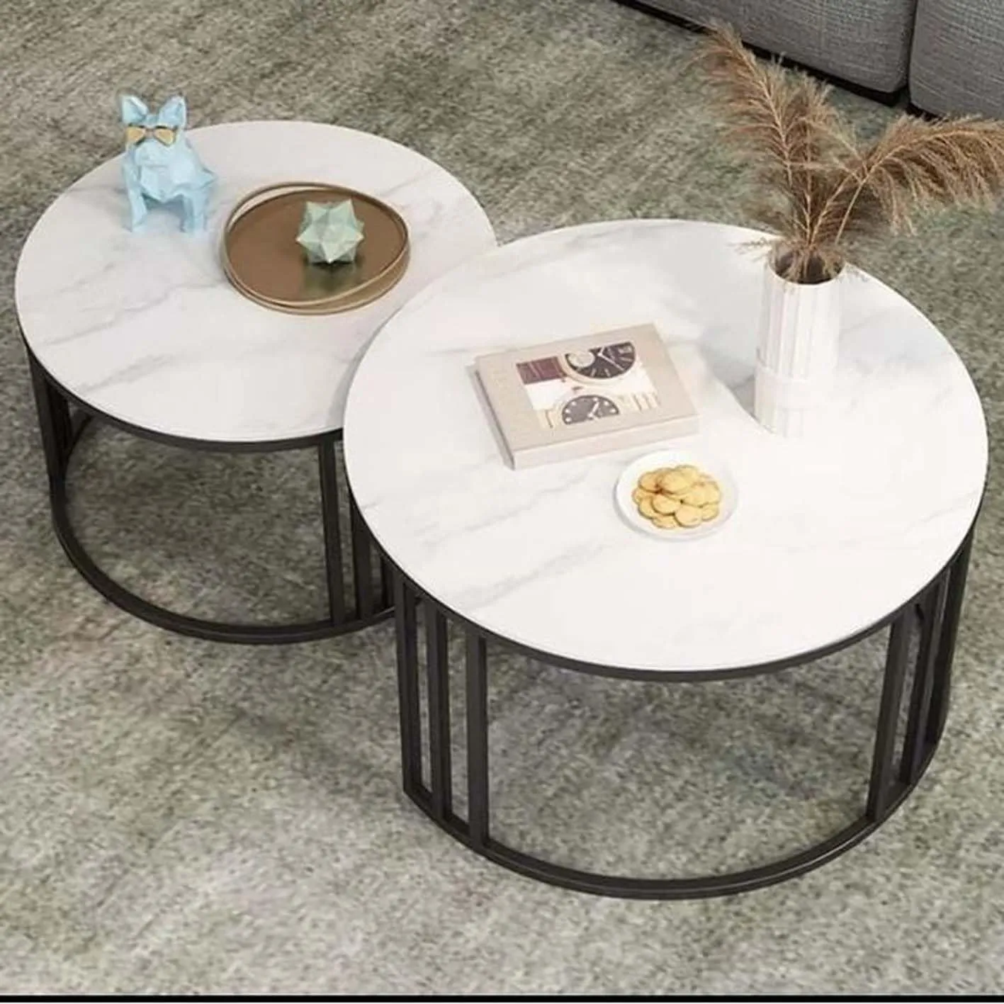 BULKWOOD Coffee Tables for Living Room, 2-Piece Space-Saving Set Perfect for Small Spaces, Easy Assembly and Easy to Clean (Black White)