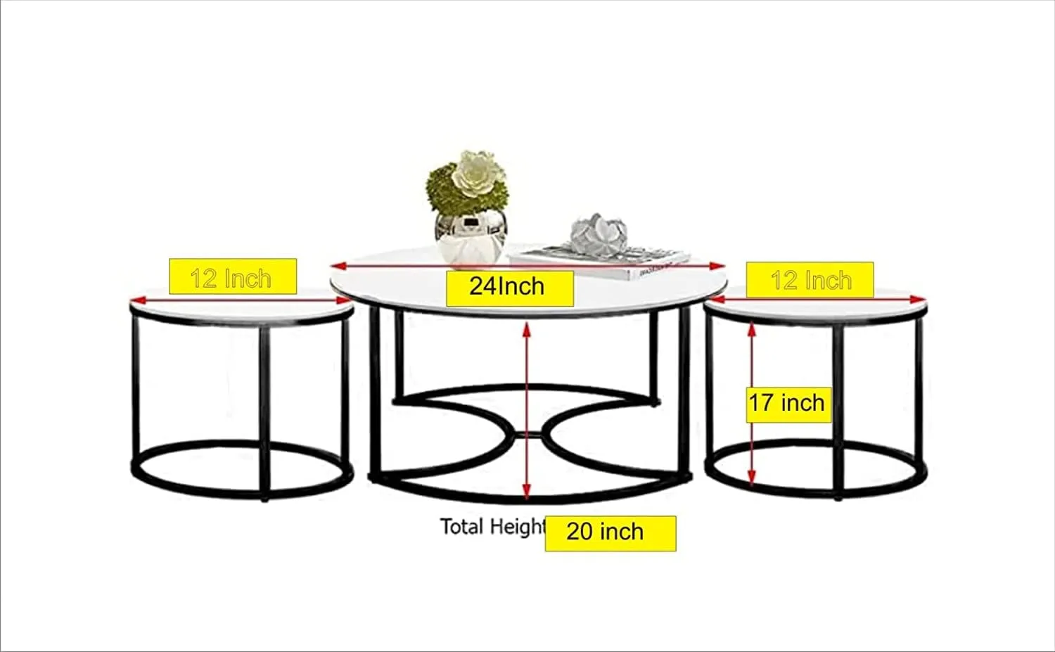 BULKWOOD Round Coffee Tables Set of 3 with Storage, Modern Coffee Table for Living Room Table Top in Wood with Marble Finish Metal Frame (Black Gold)