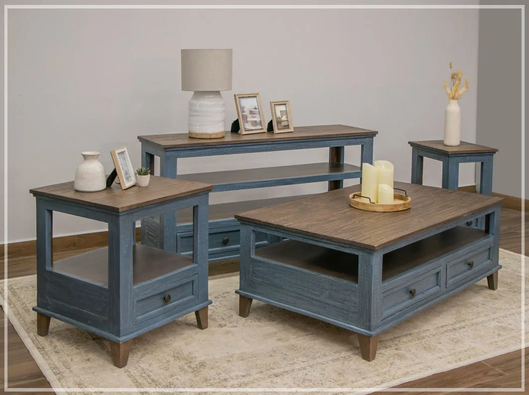 Camilla Solid Wood Side Table - Blue
