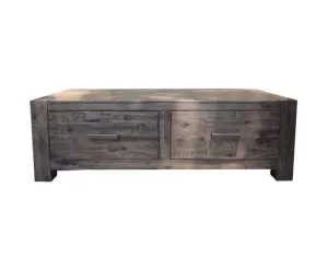 Catmint Coffee Table 127cm 2 Drawer Solid Acacia Wood - Stone Grey