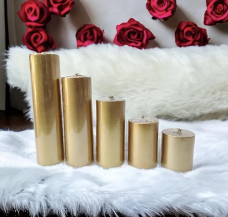 Ck Homez Silver Golden Pillar Set for Home Decorations Aroma Therapy Candles for Gifting